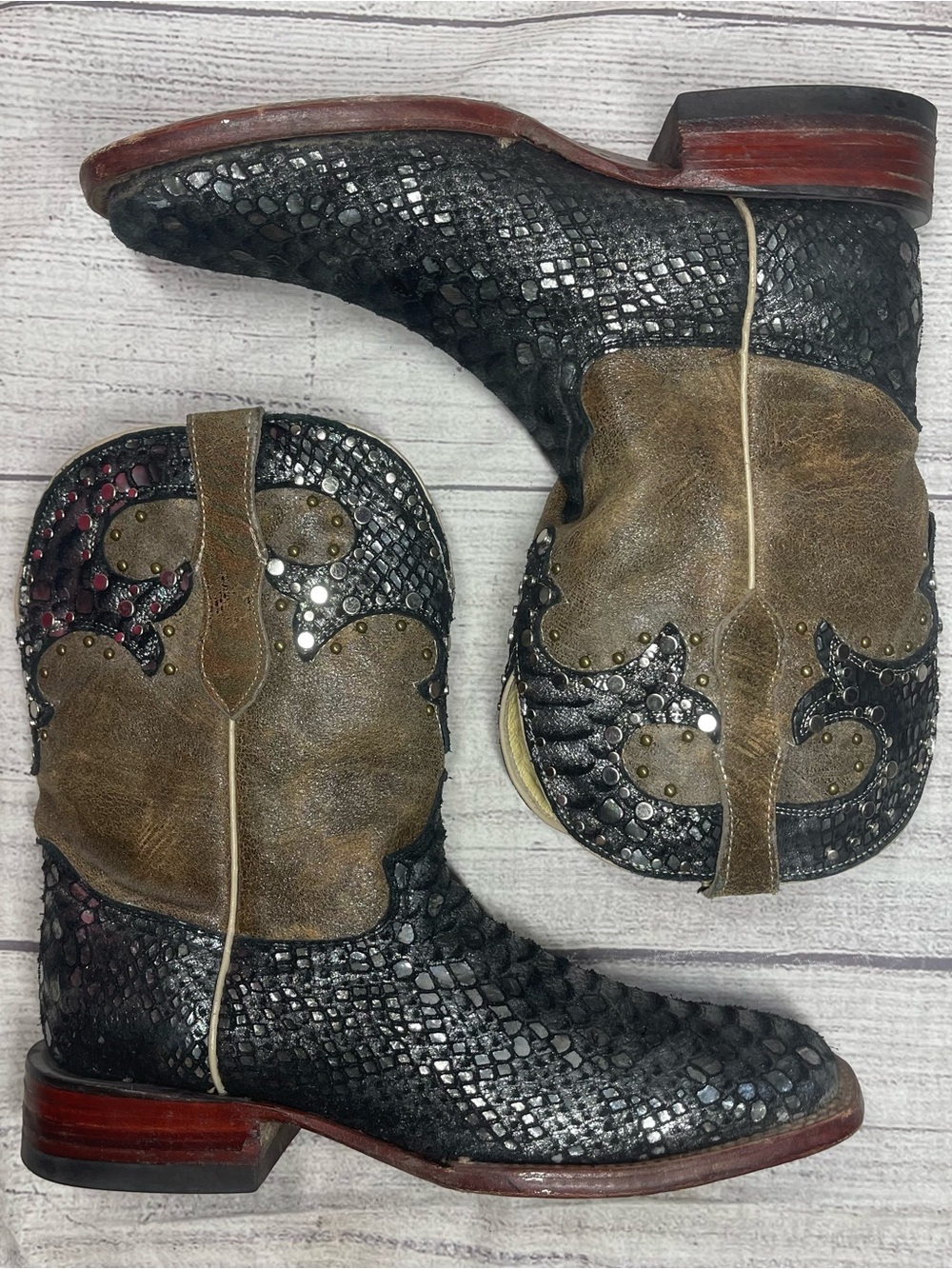 Ferrini Women’s 8.5 Python Print Leather Foot Western Square Toe Boots